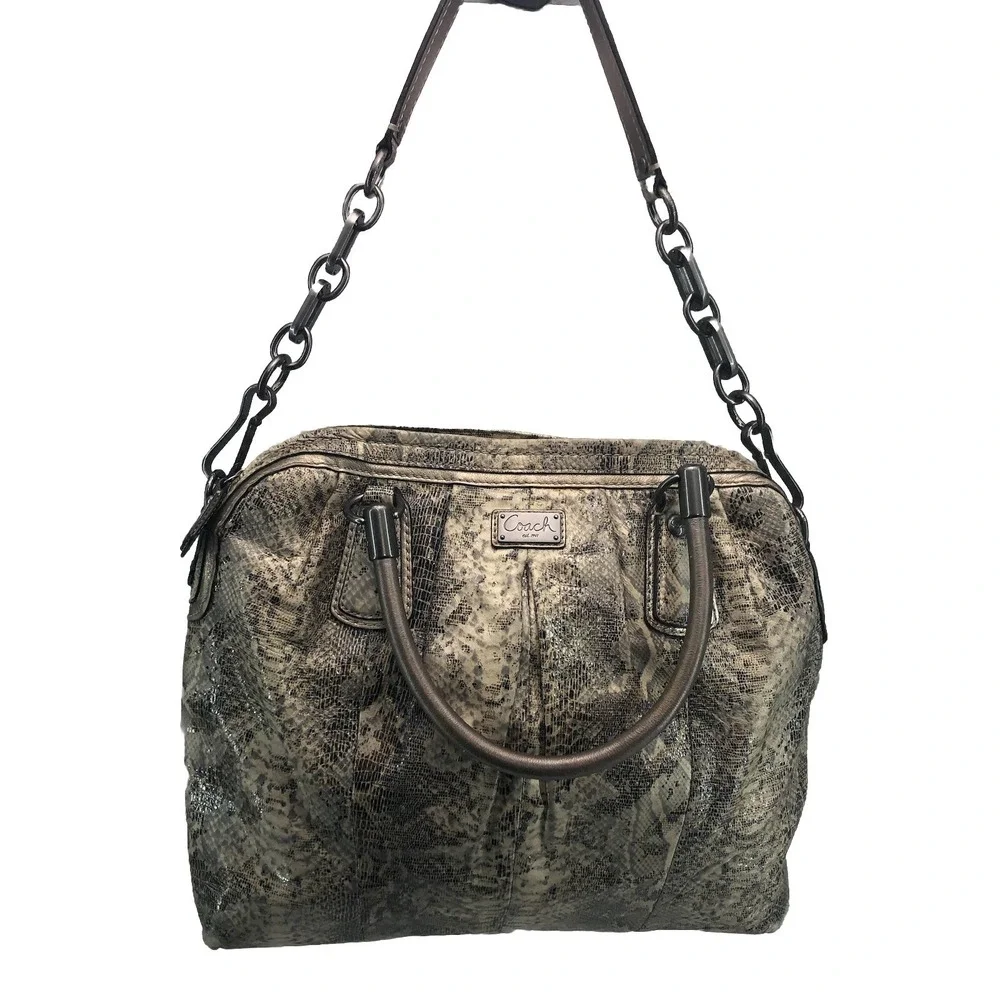 Coach Grey Python snakeskin Leather Shoulder Hobo Bag zip top pleated - Picture 3 of 10
